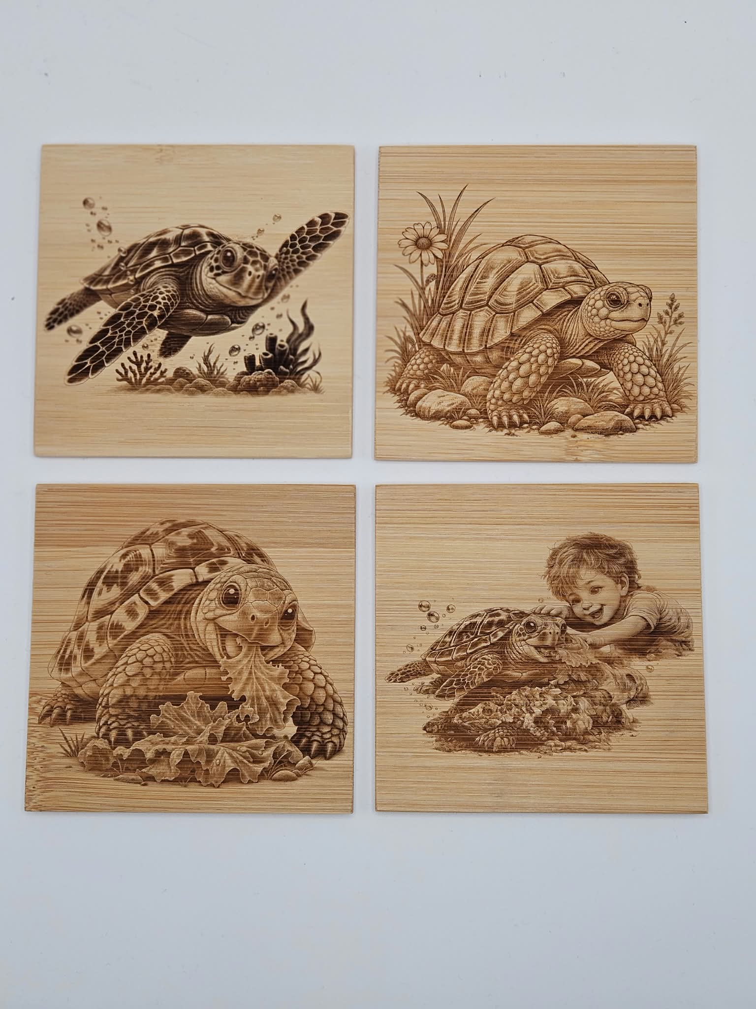 🐢 5-teiliges Bambus-Untersetzer-Set Schildkröten