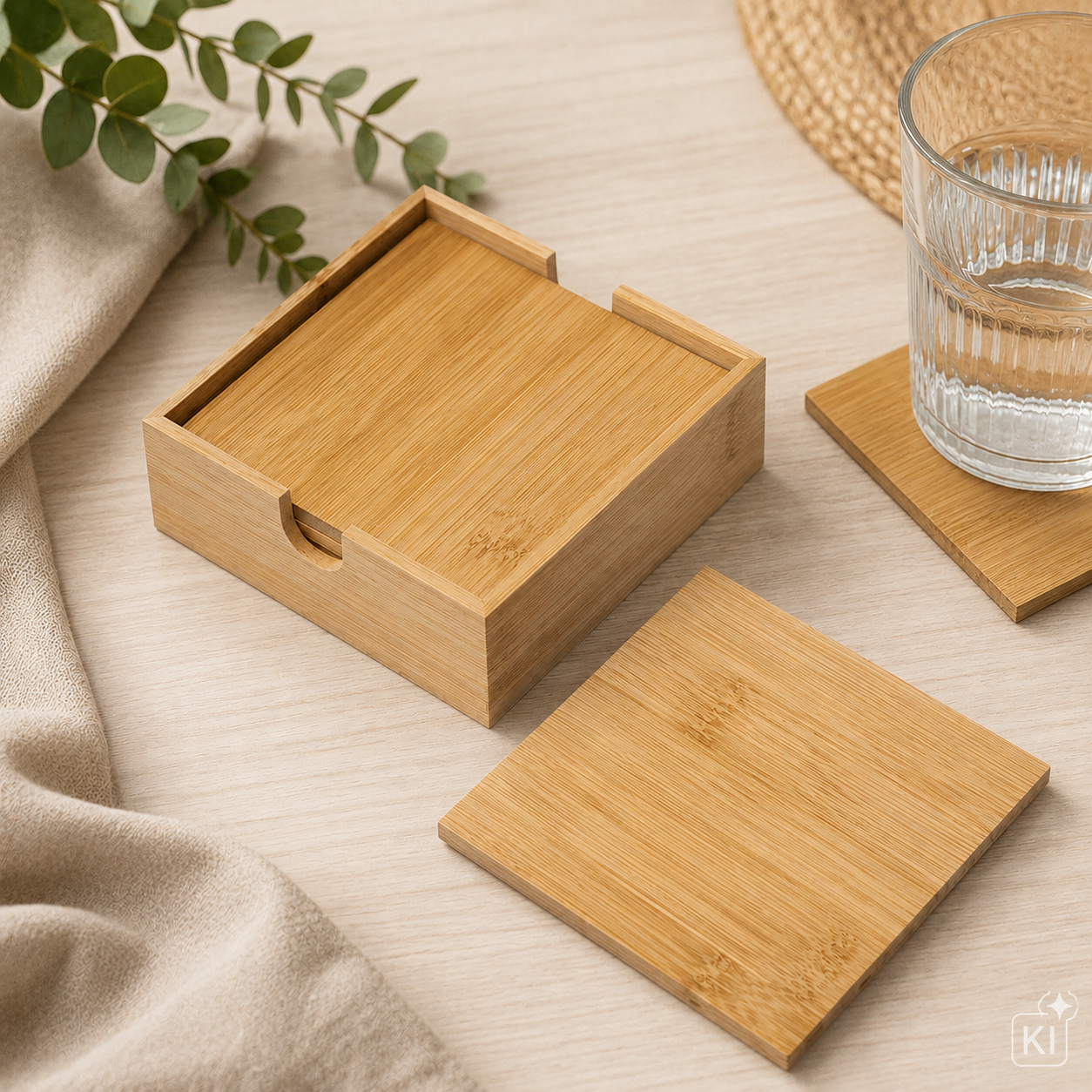 🌿 5-teiliges Set Bambus-Untersetzer Personalisierbar