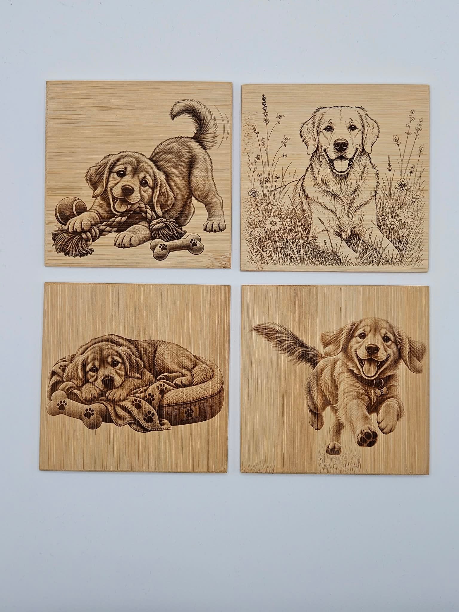 🐶 5-teiliges Bambus-Untersetzer-Set Hunde