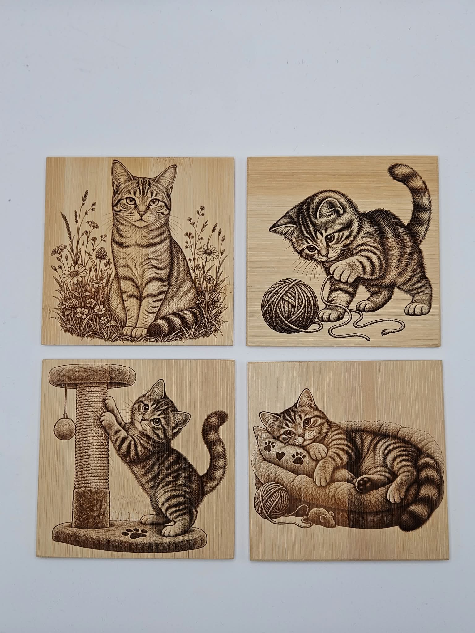 🐱 5-teiliges Bambus-Untersetzer-Set Katzen